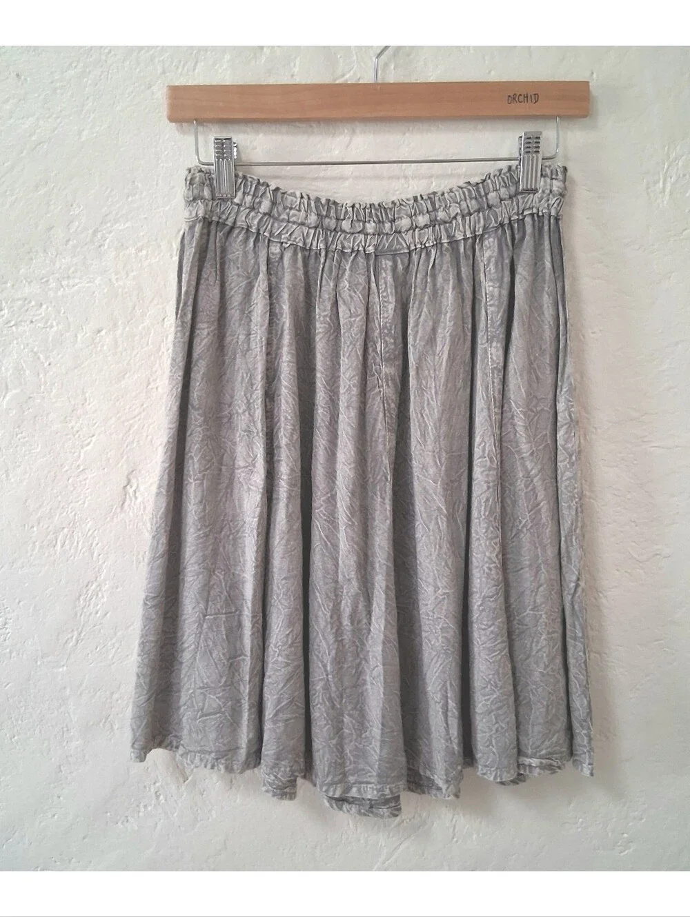 WHIMSIGOTH Fairycore Gray Crinkle Rayon Ruffle Mini Skirt Vintage Boho